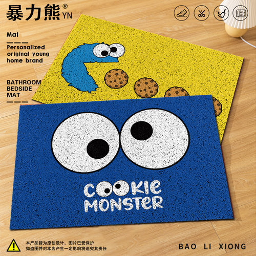 高级感地垫芝麻街甜品怪cookie monster丝圈地垫蹭土进门玄关地垫