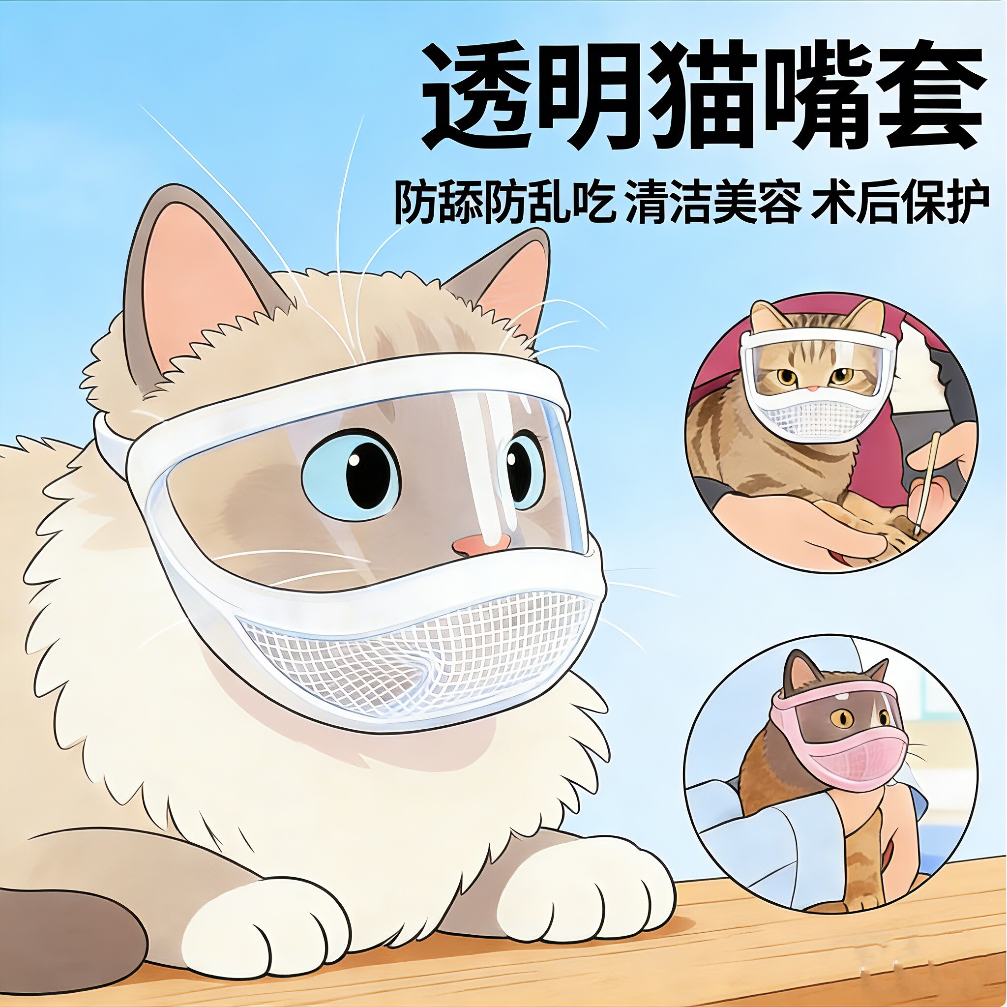 猫防咬面罩嘴套透明猫眼罩宠物防舔猫咪透气开口嘴套头罩宠物用品