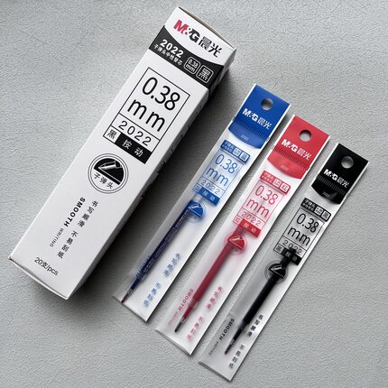 晨光文具2022按动笔芯0.38mm黑色子弹头书写顺滑按动02310中性笔芯水笔芯k35替芯替换学生按压笔芯通用批发