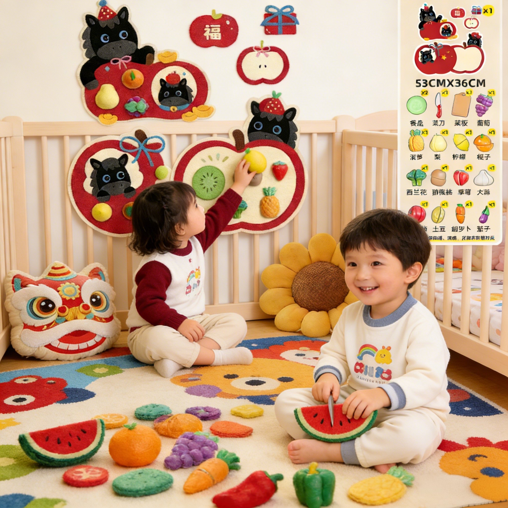 新年礼物过家家儿童水果切切乐可啃咬围栏玩具装饰毛毡板早教蔬菜DIY围栏配件蒙氏早教益智墙上幼儿园壁挂,文具电教/文化用品/商务用品,软木板/照片板/毛毡板,淘宝优惠券,粉丝福利购,淘宝优惠卷