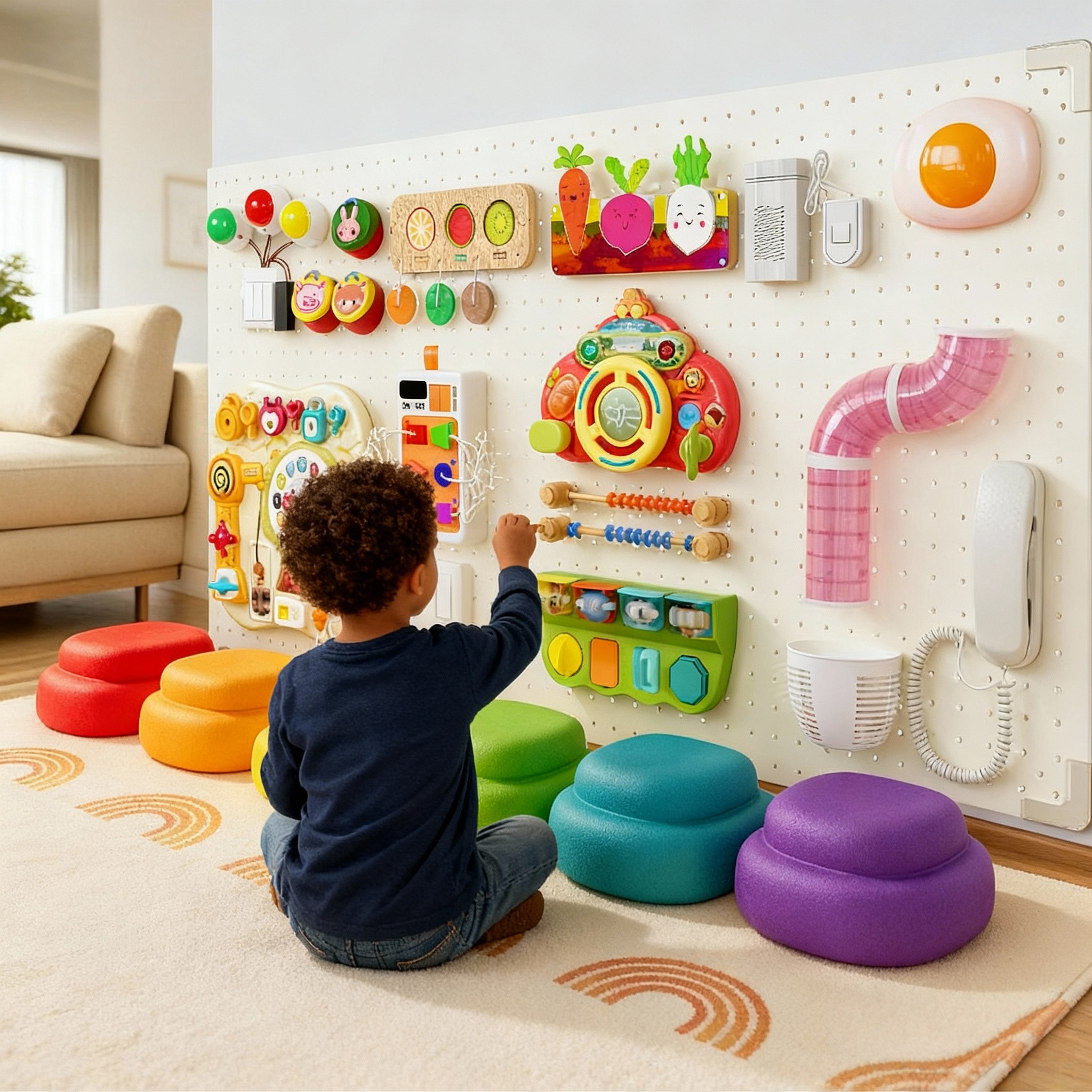 儿童围栏墙上蒙氏洞洞板早教益智DIY玩具婴忙碌屋忙碌板配件宝宝