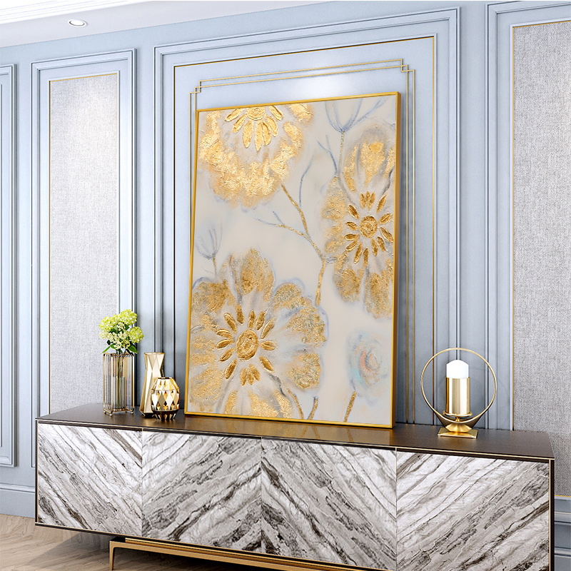 微喷晶瓷金箔花卉轻奢装饰画现代客厅餐厅背景墙挂画玄关过道壁画图片