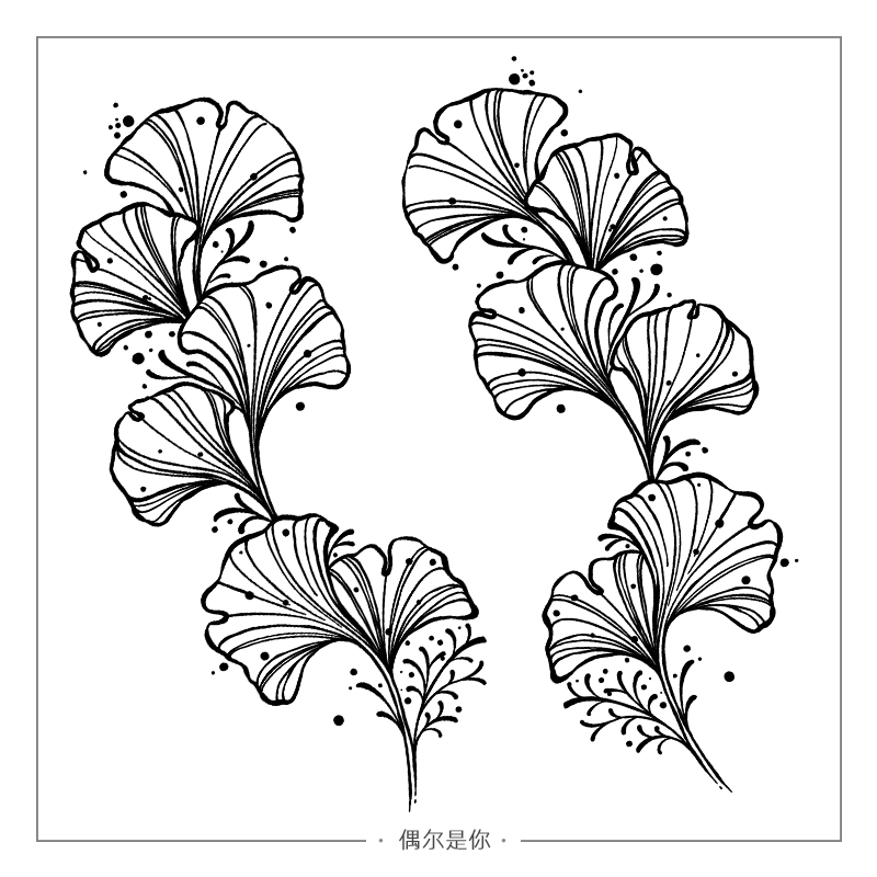 银杏叶肩花纹身草本果汁纹身贴性感美学防水tatoo个性酷原创设计