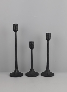 北欧创意黑色铸铁高脚单头烛台摆件客厅餐厅酒店样板房家居装饰品