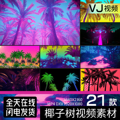 嘻哈说唱hippop椰子树夜店舞台KTV酒吧LED大屏幕背景VJ视频素材