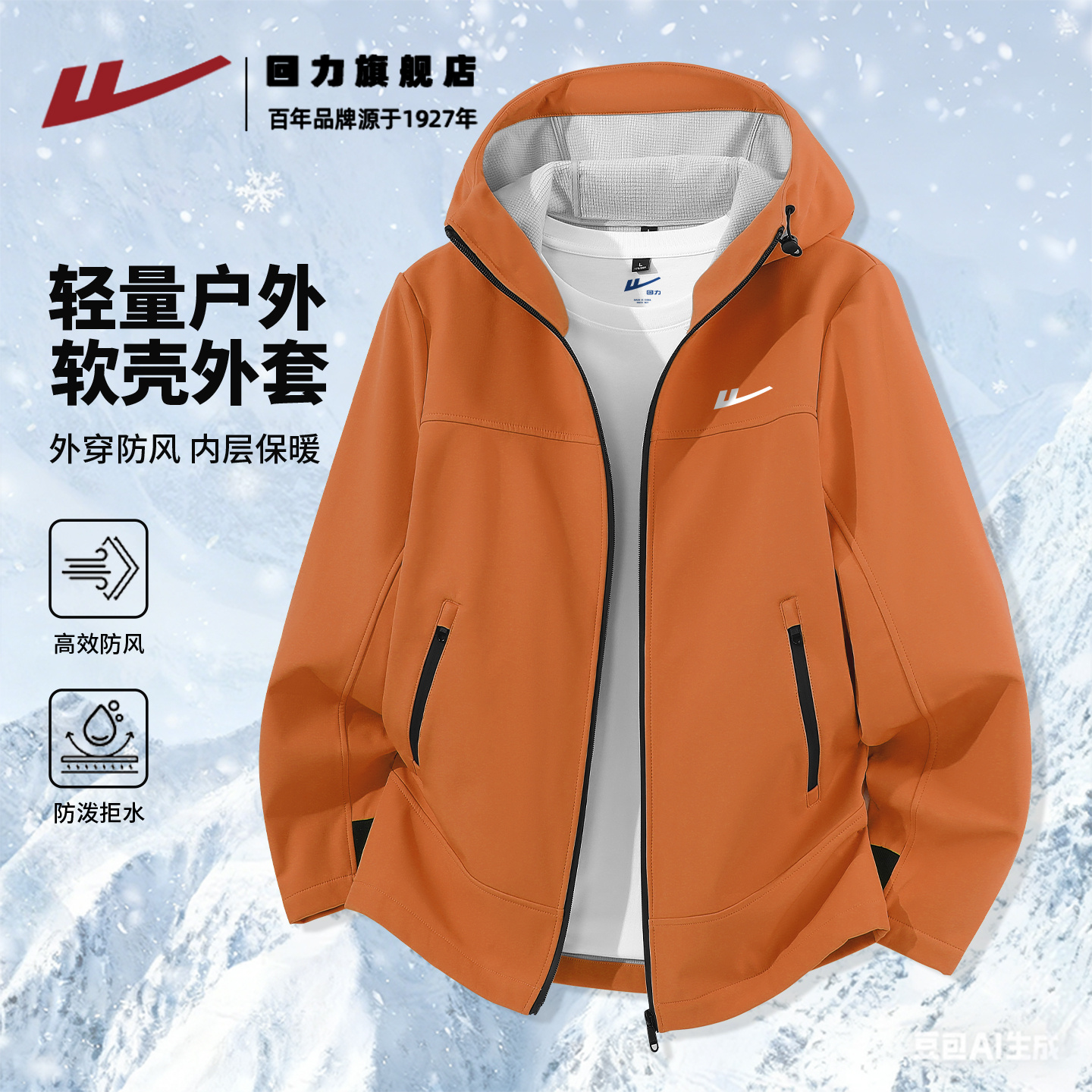 回力加绒加厚夹克男冬季抗寒保暖