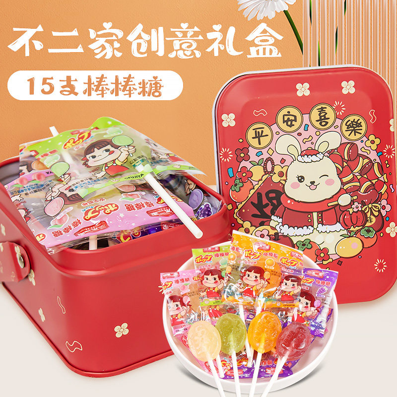 不二家棒棒糖礼盒装零食糖果38节日礼物送女友创意休闲儿童糖小吃
