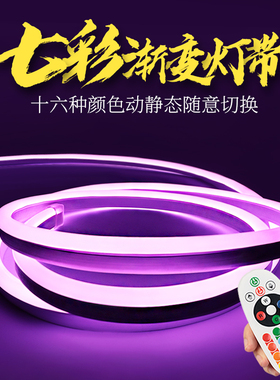七彩霓虹灯带16色装饰户外遥控led柔性软灯条防水紫蓝色招牌灯带