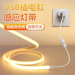 自粘感应无线电视机背景电脑桌床头超亮氛围led灯 usb灯带插电款