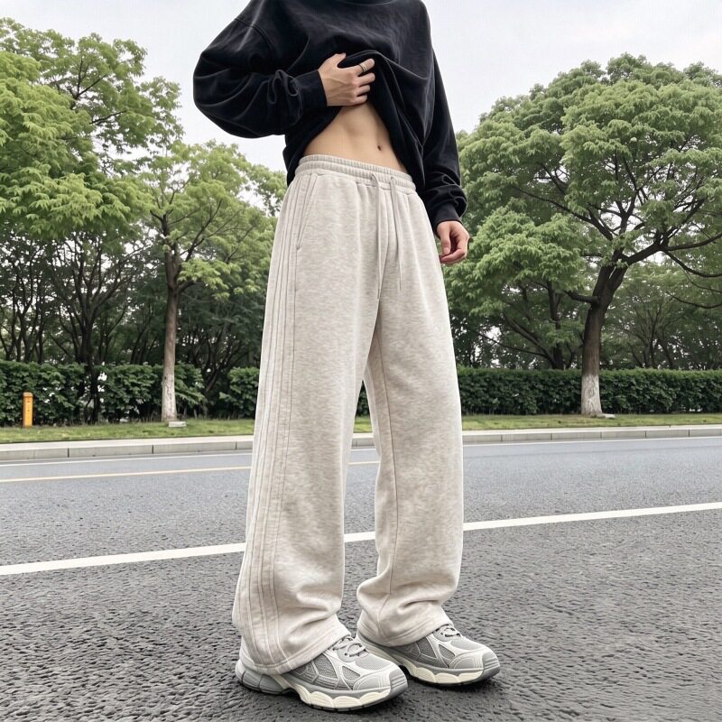 裤子男美式2026新款潮流时尚条纹长裤秋季重磅男士加绒休闲裤百搭