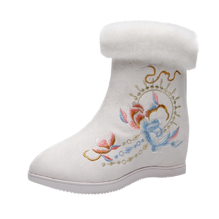 汉服靴子女冬季加绒古风靴古装冬天国风短靴绣花鞋内增高毛口棉鞋