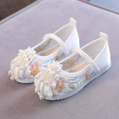 女童马面裙春季 绣花鞋 古风鞋 汉服鞋 古装 国风老北京儿童布鞋 演出鞋