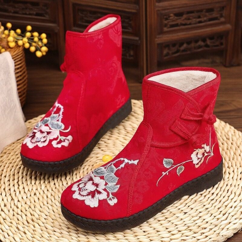 老北京布鞋女棉靴秋冬加绒保暖防滑民族风绣花鞋中老年厚底短靴,女鞋,绣花鞋,淘宝优惠券,粉丝福利购,淘宝优惠卷