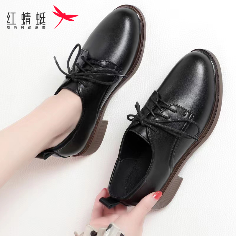 红蜻蜓小皮鞋女复古黑色