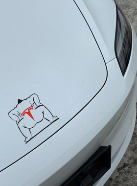 特斯拉刹车失灵车贴油箱盖装饰贴个性创意搞笑相扑反光防水贴纸