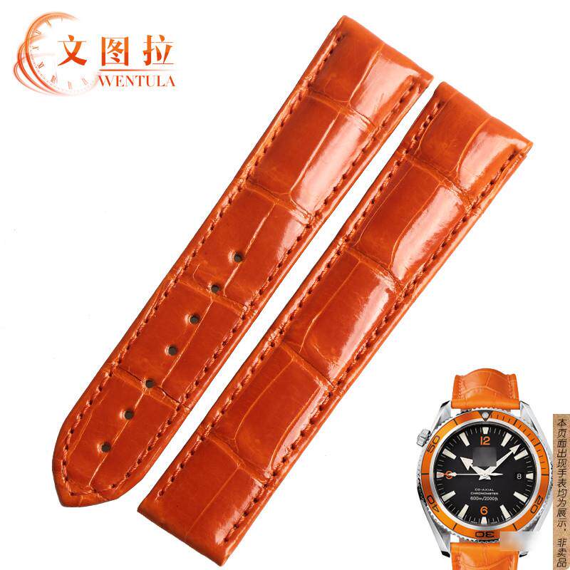 原厂代用适合鳄鱼皮表带欧米茄海马系列2909.50.38橙色表带22MM