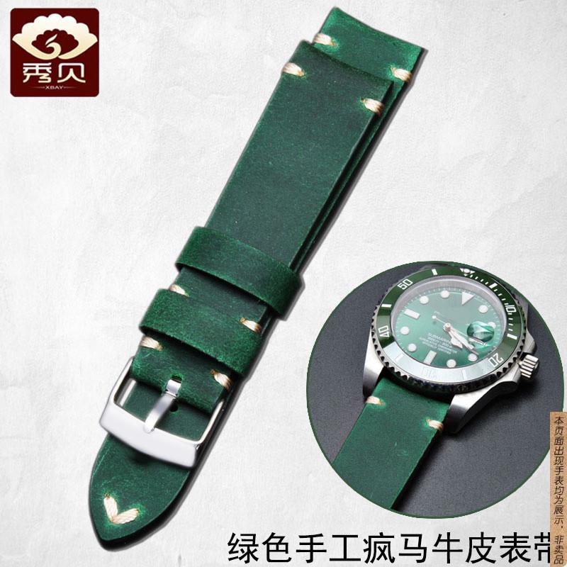 原厂代用手工疯马皮表带劳力士迪通拿表带潜航者水鬼系列真皮20mm