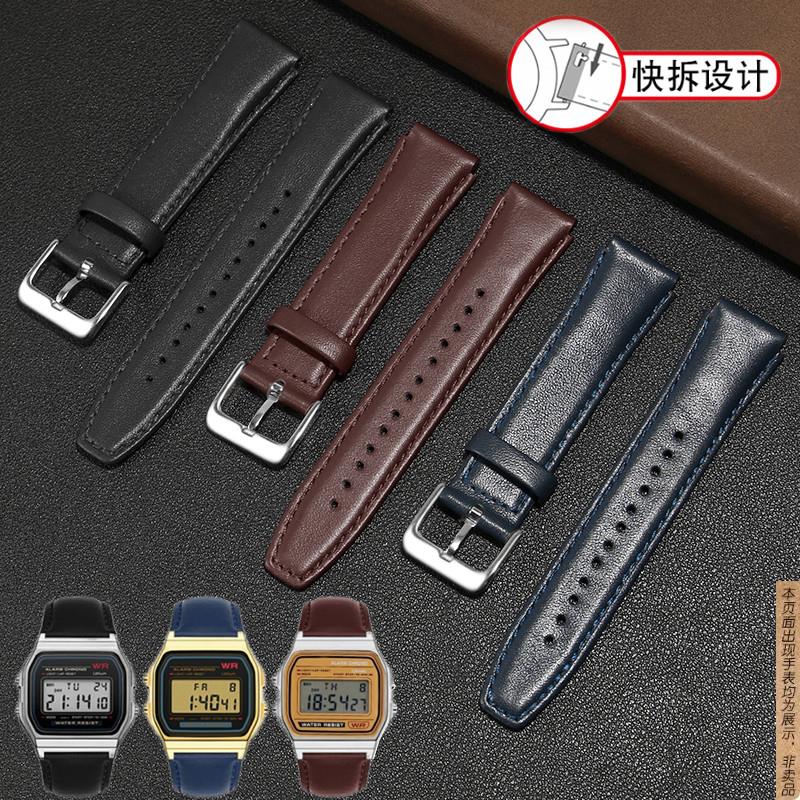 原厂代用卡西欧小方块真皮表带A159W-N1A158WAF-91牛皮表链男女18