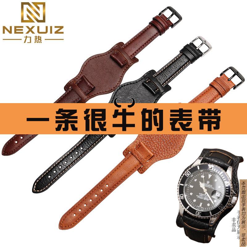 原厂代用真皮手表带加托盘防汗劳力士黑水鬼欧米茄碟飞男表带20mm
