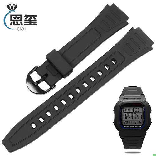 适用卡西欧W-800HW-217柔软防水硅胶手表带18MM男W女凸口橡胶表链