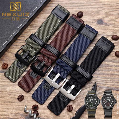 防汗户外尼龙手表带男适配jeep吉普JPW604化J石fossil表链2224mm