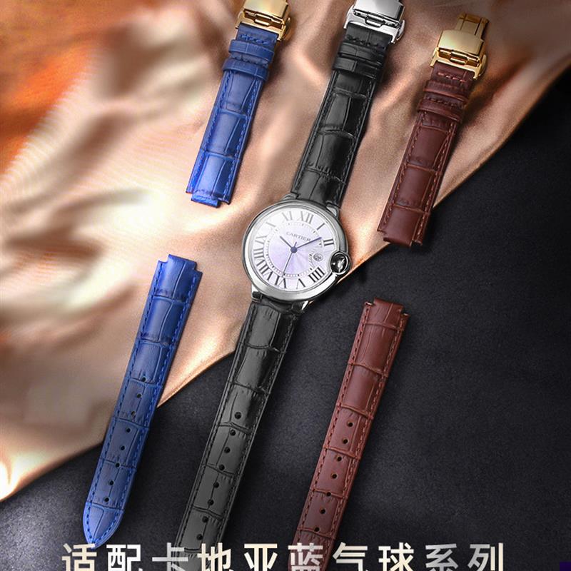 适配Cartier卡l地亚蓝气球真皮手表带男女小牛皮凸口表带大中小号