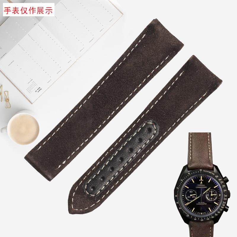 适用欧米茄超霸系列311.92牛皮表带真L皮翻毛皮复古弧形表带男
