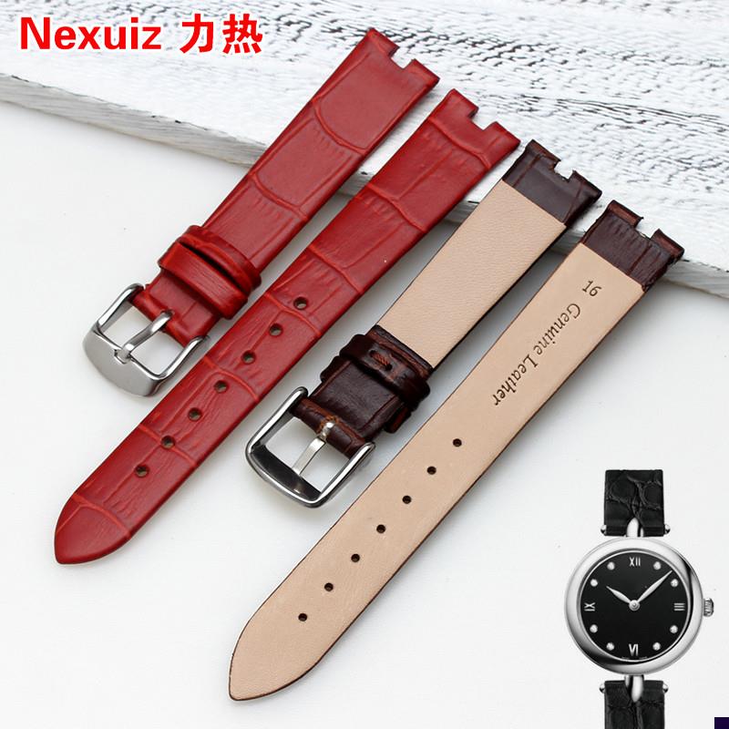 适配竹节纹牛皮表带欧米茄碟飞女款手表带16Omm凹口4mm针扣