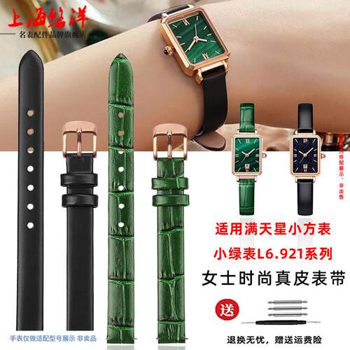 悠洋小尺寸真皮表带女适配浪琴L6.92E1.6满天星复古小绿表网带表