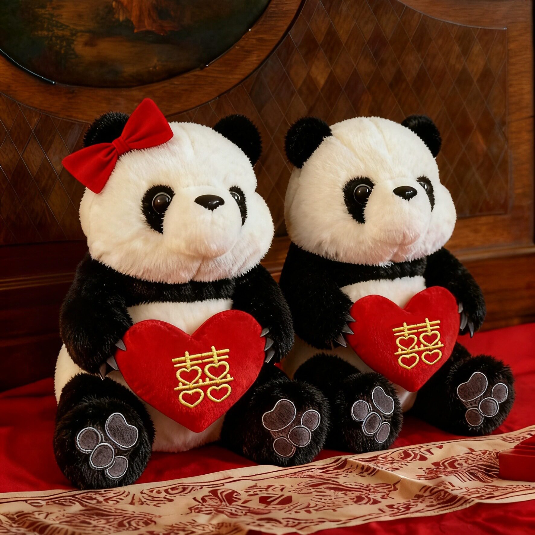 纪念大熊猫结婚结婚压床娃娃新婚礼物创意毛绒玩具公仔一对可印字