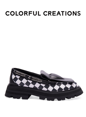 Colorful Creations设计师品牌 春款黑桃系列厚底棋盘格乐福鞋
