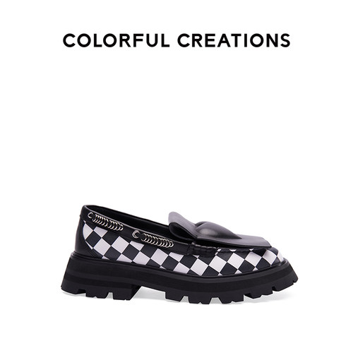 清仓不退换！Colorful Creations设计师黑桃系列厚底棋盘格乐福鞋