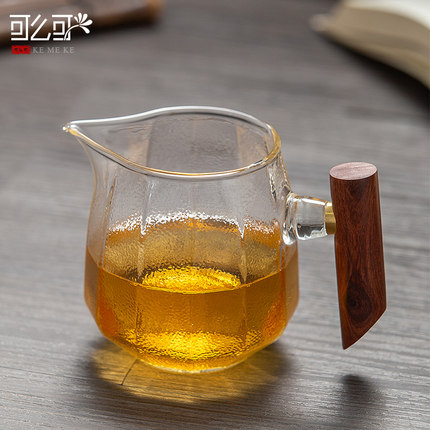 可么可公道杯侧把锤纹玻璃加厚公杯分茶器功夫茶具配件茶漏茶海