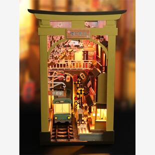 书立立体书房子模型建筑玩具生日礼物 diy手工小屋樱花假日3d拼装