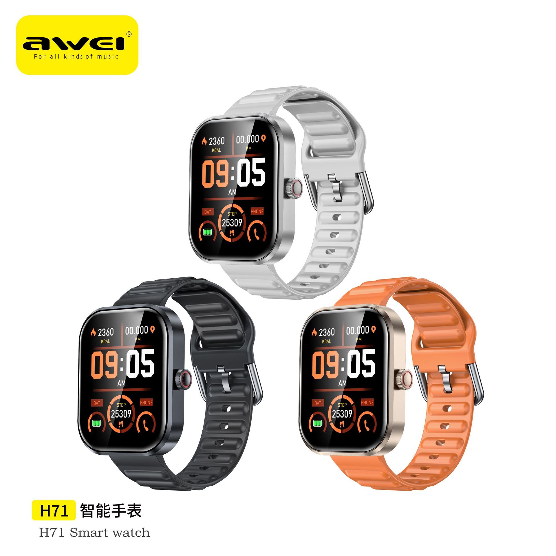 Awei用维 智能手表远程拍照心率血氧检测款运动蓝牙电话智能手环