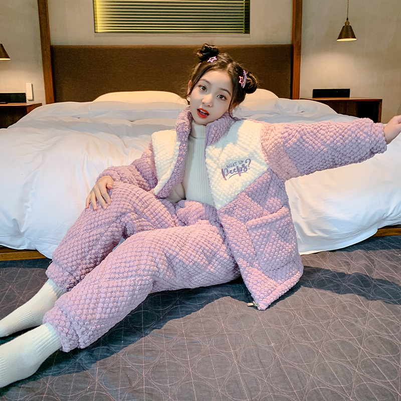 儿童睡衣冬季2022新款夹棉法兰绒女孩亲子装秋冬珊瑚绒女童家居u.
