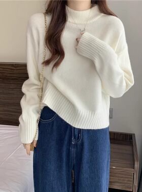 半高领白色短款毛衣女秋季