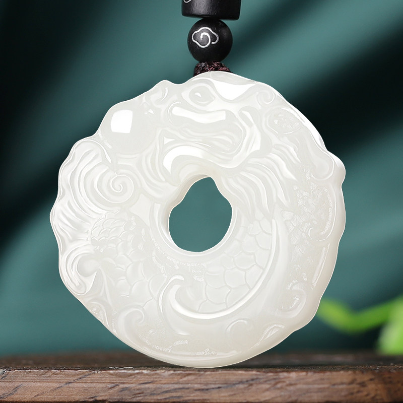 新疆和田玉鱼化龙吊坠男羊脂玉龙鱼平安扣玉坠女玉石玉鱼玉佩项链