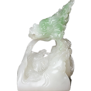 涵怡和田玉龙头印章摆件