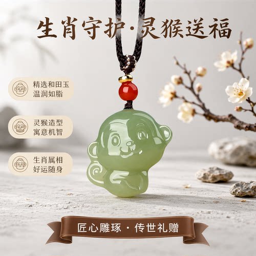 涵怡和田玉十二生肖猴吊坠