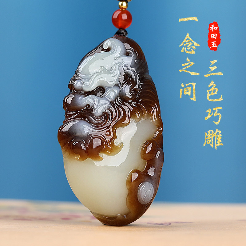 孤品大师工艺和田玉且末糖玉一念之间玉挂件男款佛魔一念吊坠女款