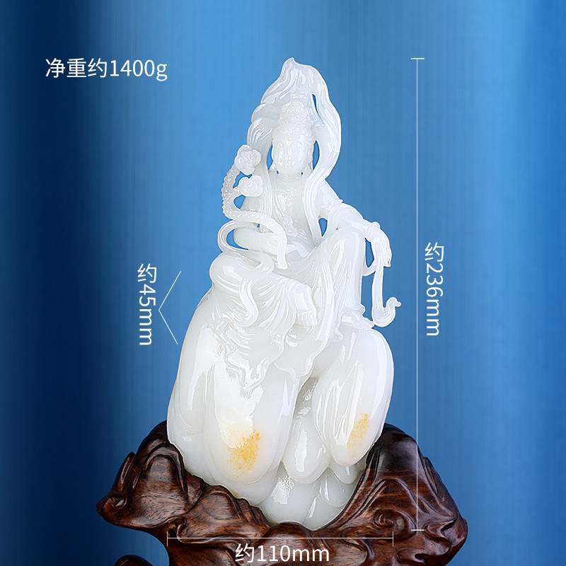 正品精工雕刻和田玉观音菩萨摆件莲花观音玉观音摆件客厅办公室