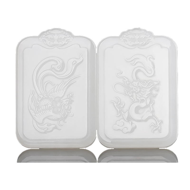 正品和田玉羊脂玉白玉龙凤玉佩情