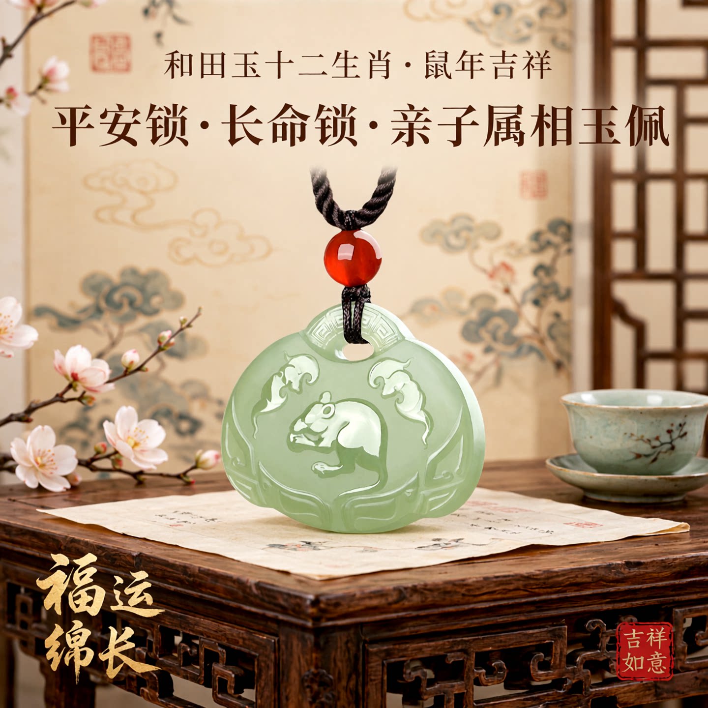 涵怡和田玉十二生肖吊坠长命锁