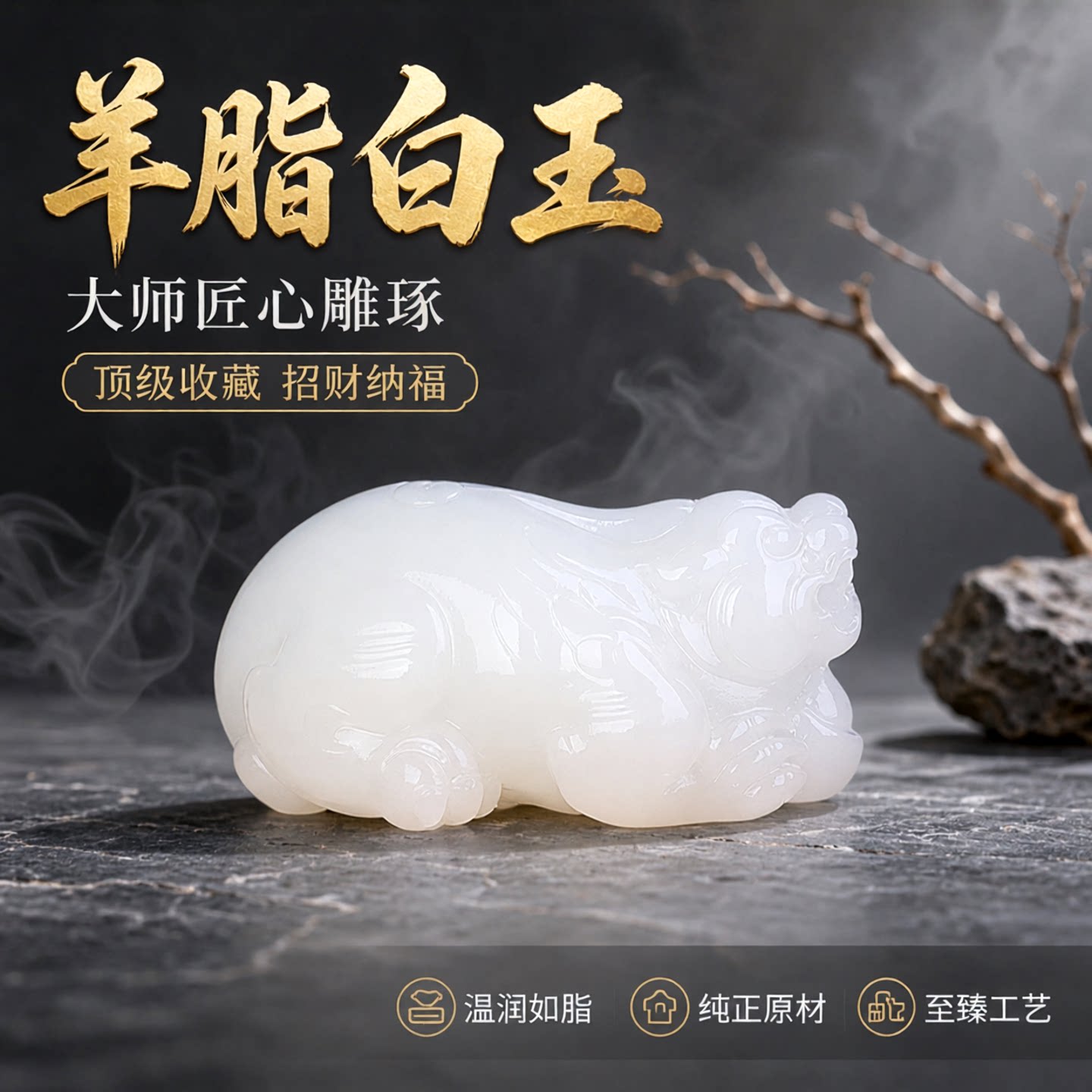 孤品大师工新疆和田玉貔貅手把件羊脂白玉招财文玩把玩件男女把件