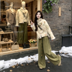 好看的冬装一整套装女通勤气质减龄新中式国风保暖上衣阔腿裤子