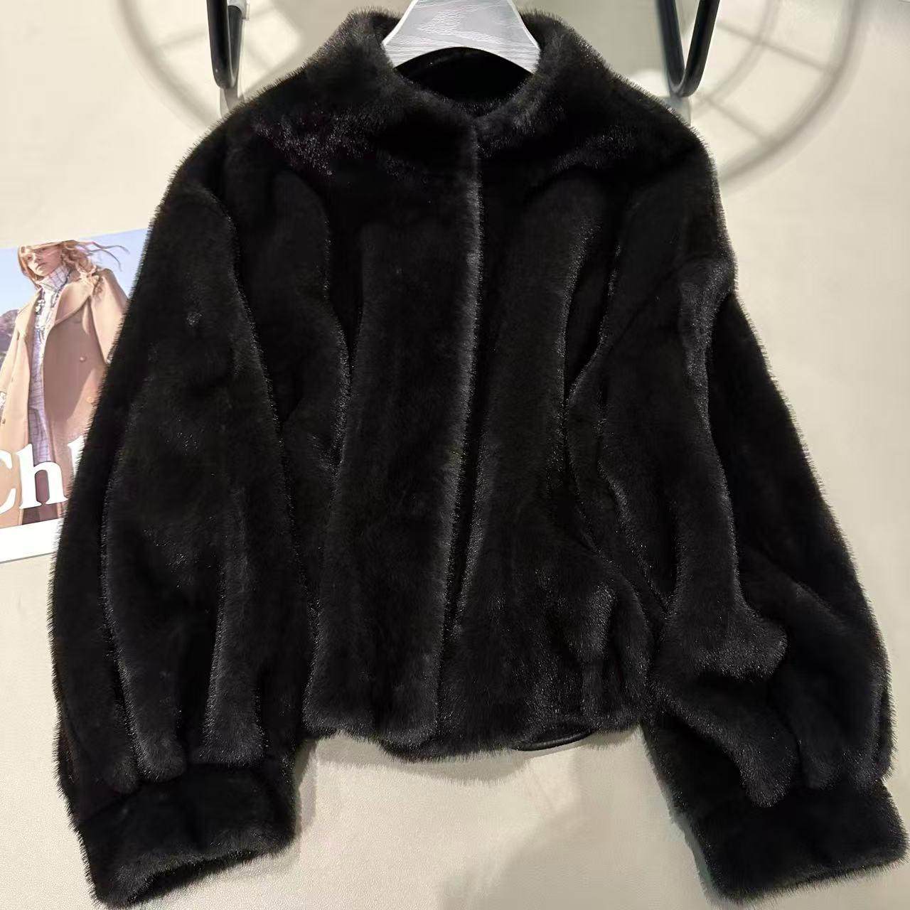 高端黑色水貂皮草外套女2026秋冬新款立领整貂毛环保皮草短款大衣,女装/女士精品,皮草,淘宝优惠券,粉丝福利购,淘宝优惠卷