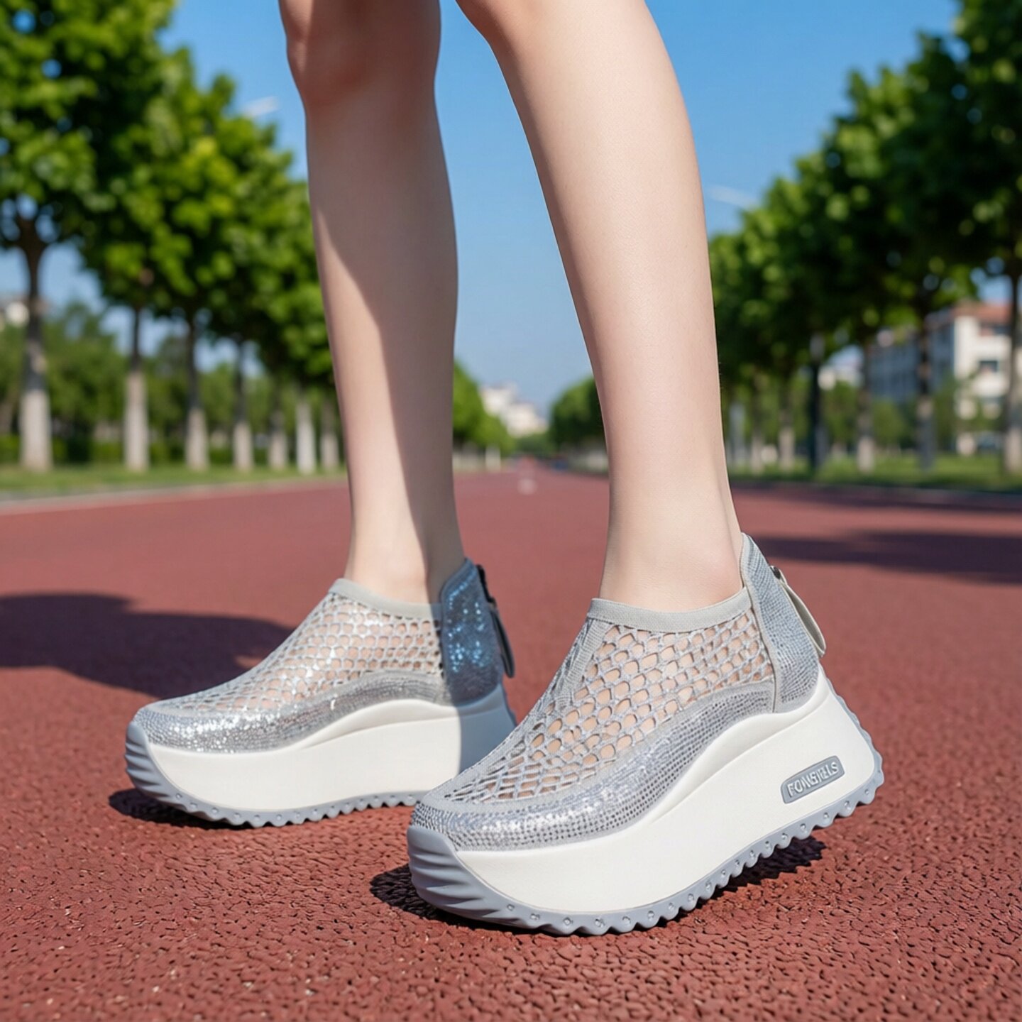 透气镂空凉鞋女2026新款夏季网面鞋薄款小个子8cm厚底内增高女鞋