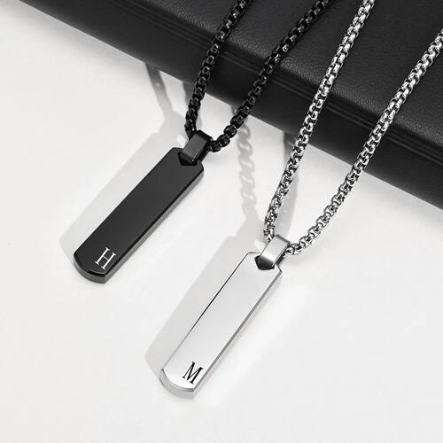 Initials Vertical Bar Necklace for Men,Stainless Steel  A-Z