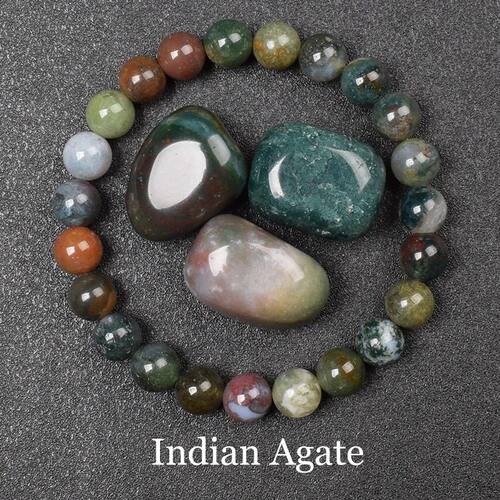Indian Agate Bracelet Made of Natural Stone Beads Women Men